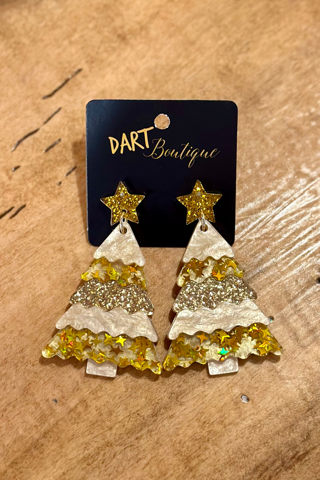 Gold Glitter Inlay Resin Christmas Tree Drop Earrings