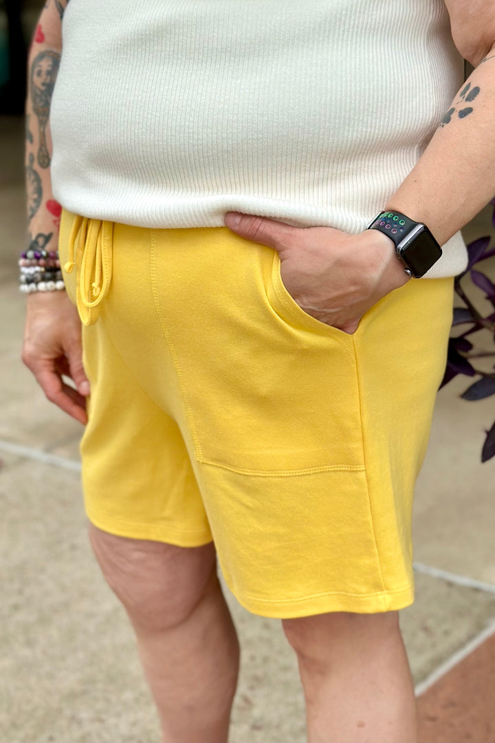 Beth Cotton Drawstring Shorts - Yellow