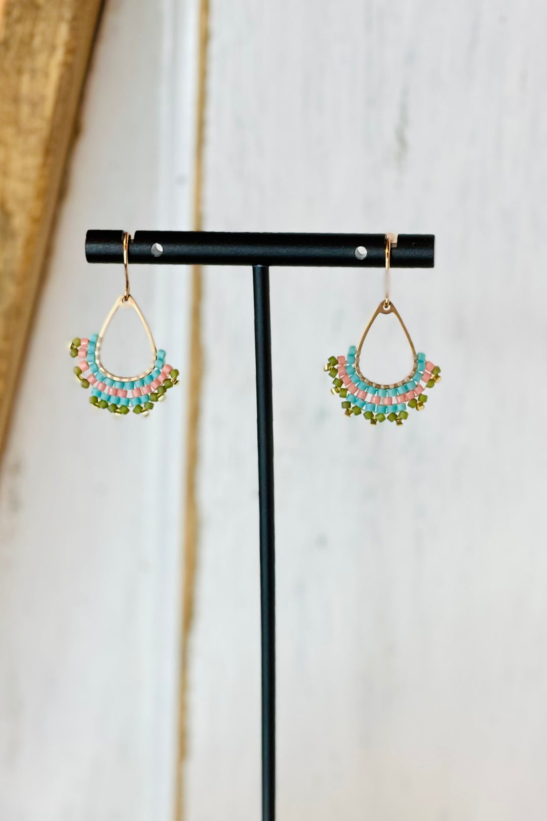 Tri-Color Beaded Drop Earrings