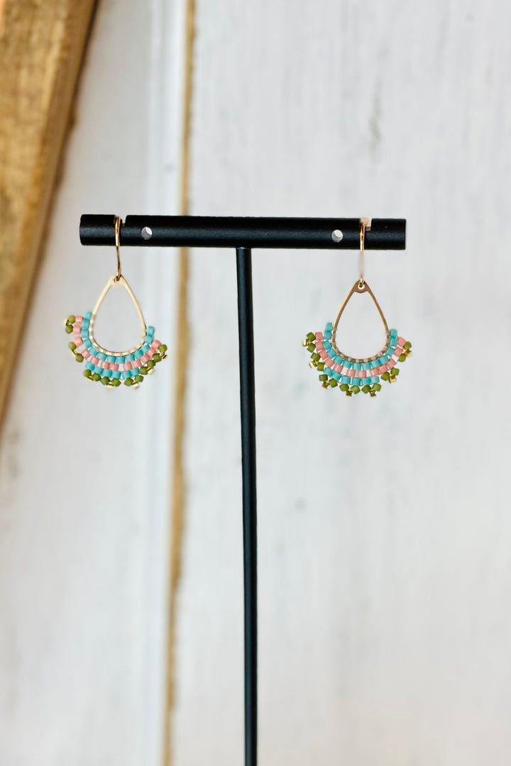 Tri-Color Beaded Drop Earrings
