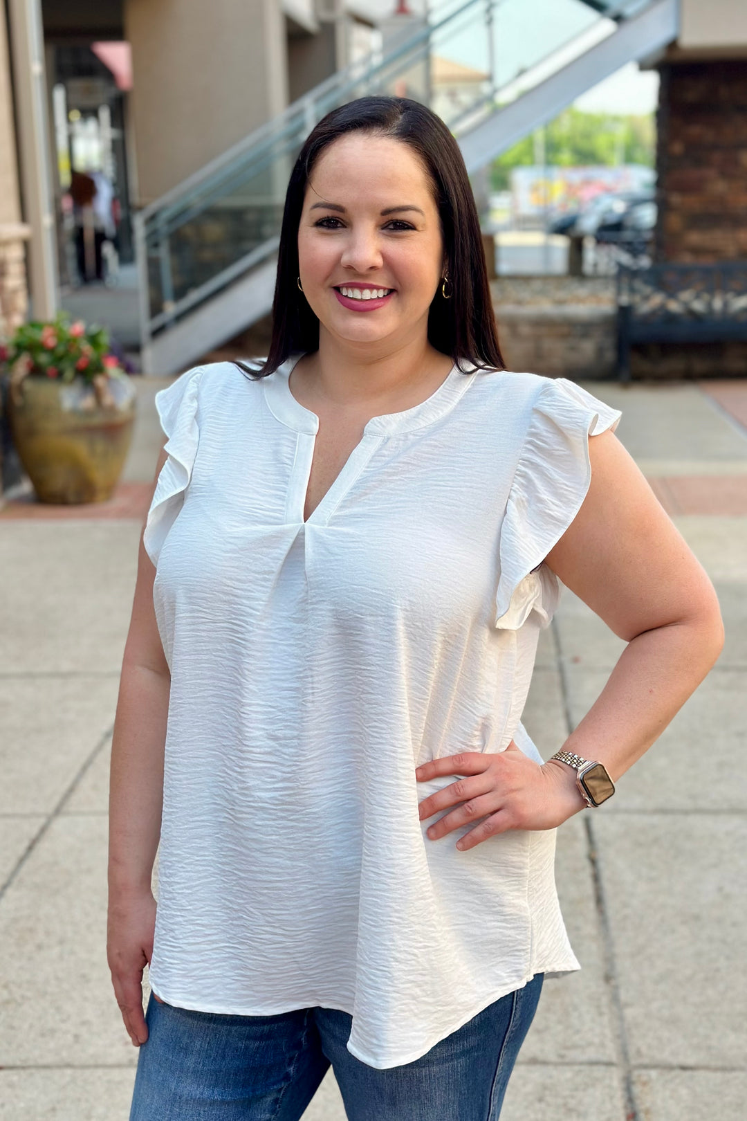 Wren Ruffled Sleeve Blouse - Off White