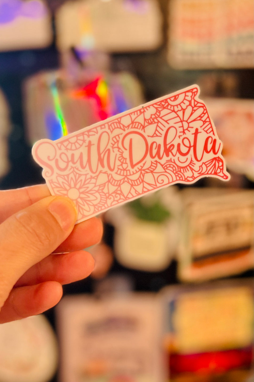 South Dakota Mandala Sticker - Pink