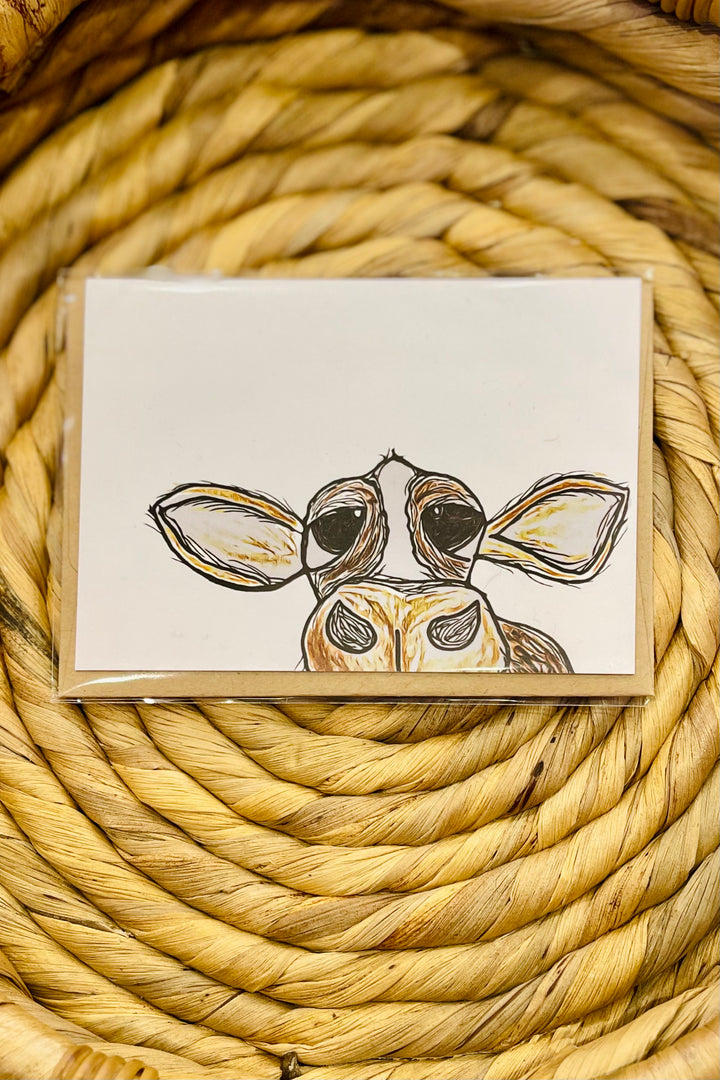 Stylized Brown Cow - Greeting Card