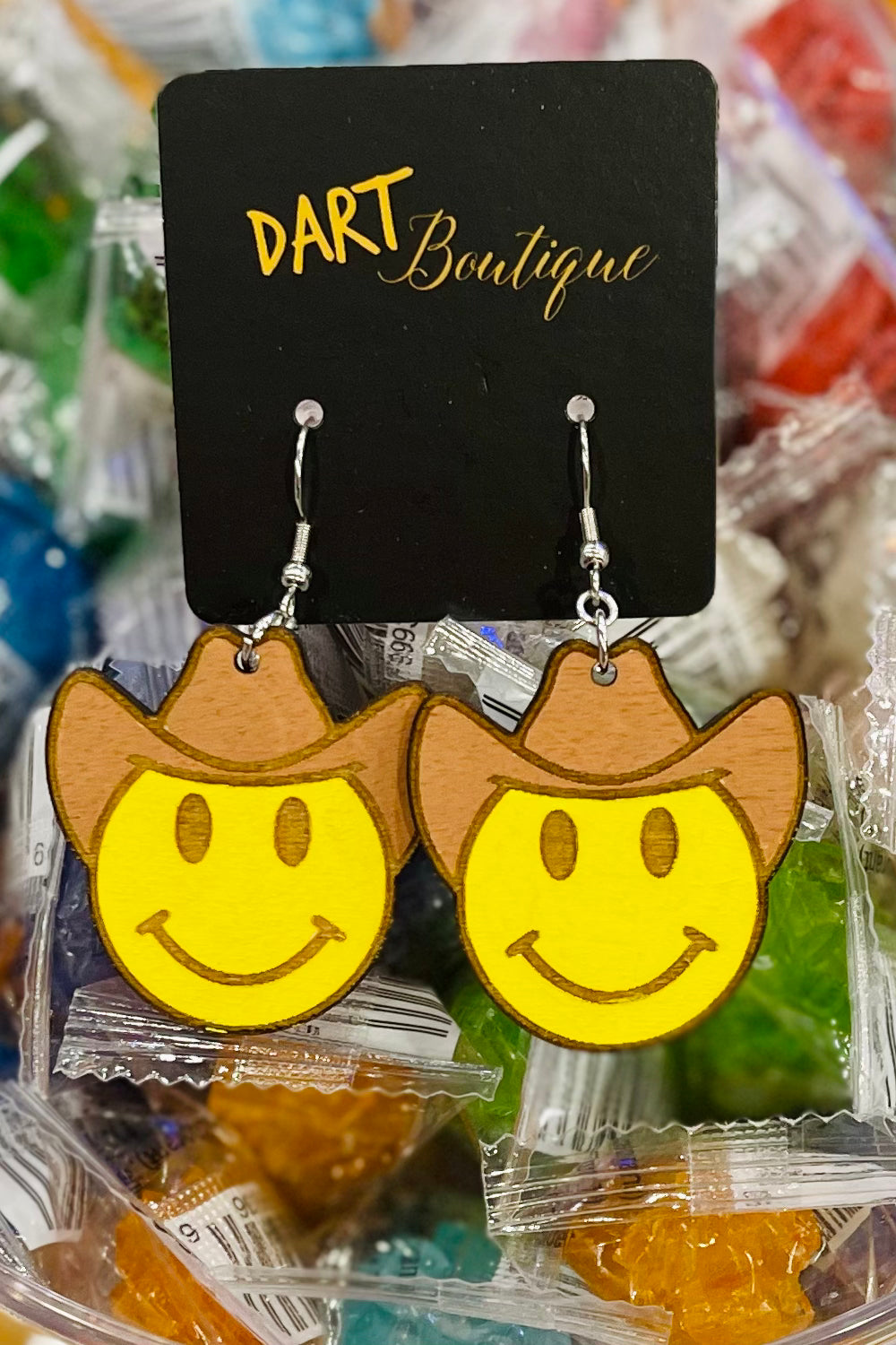 Western Smiley Cowboy Earrings
