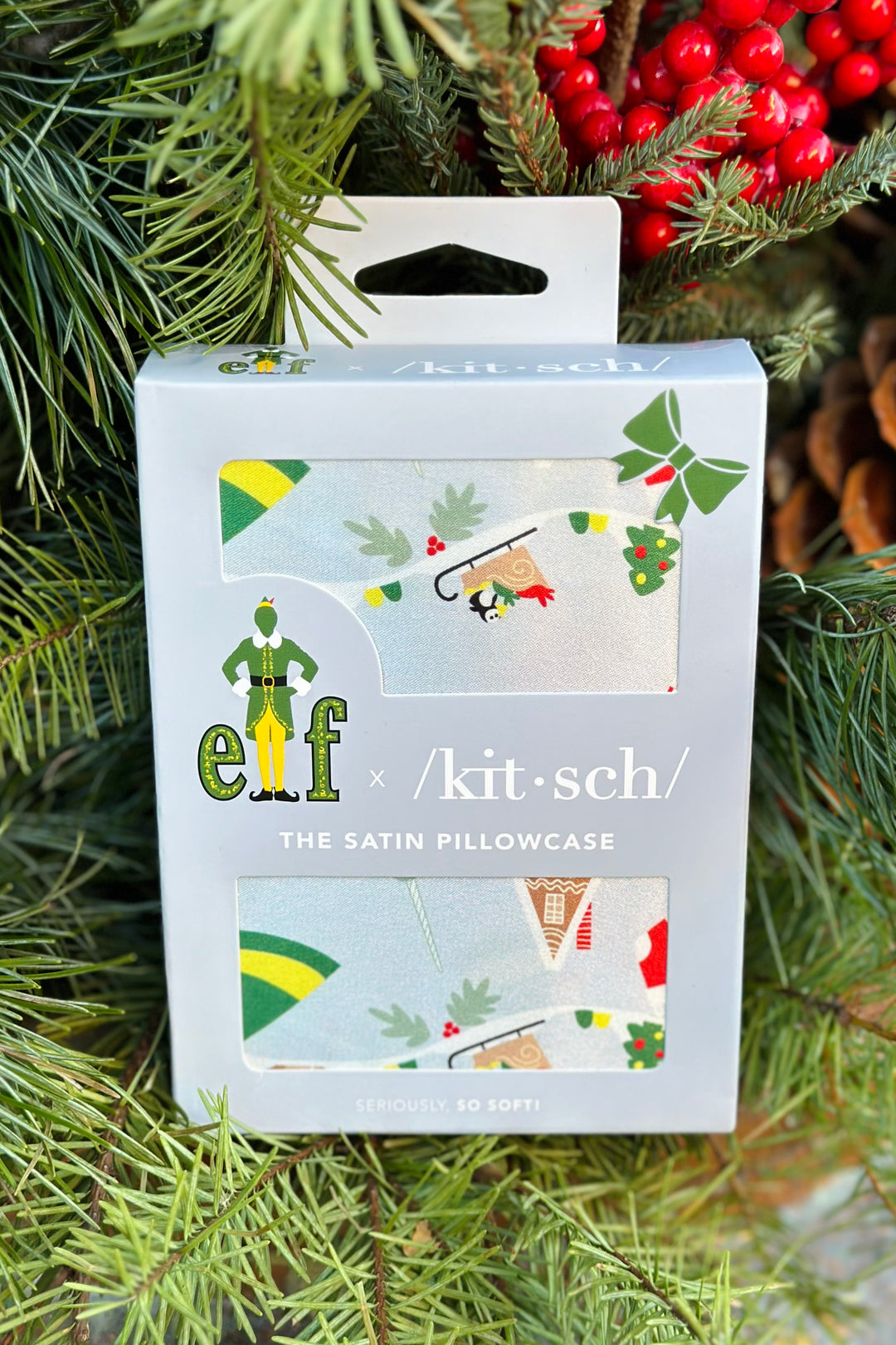 Elf x Kitsch Satin Pillowcase - Periwinkle Christmas