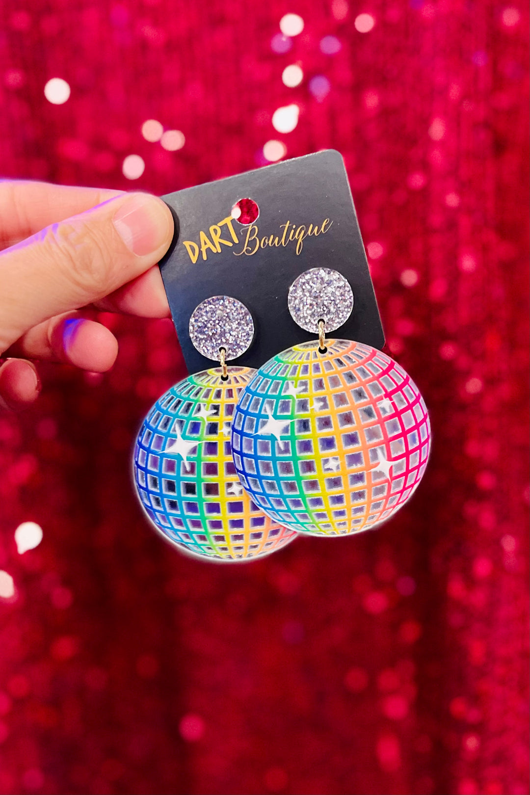 Rainbow Disco Ball Earrings