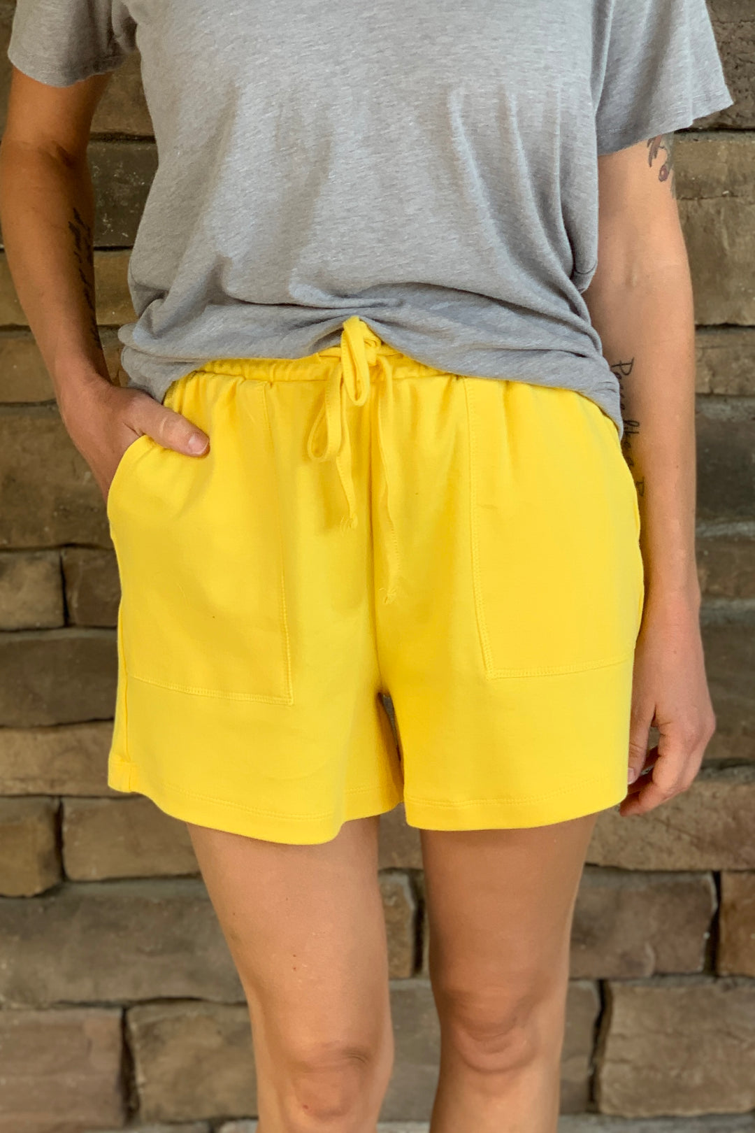 Beth Cotton Drawstring Shorts - Yellow