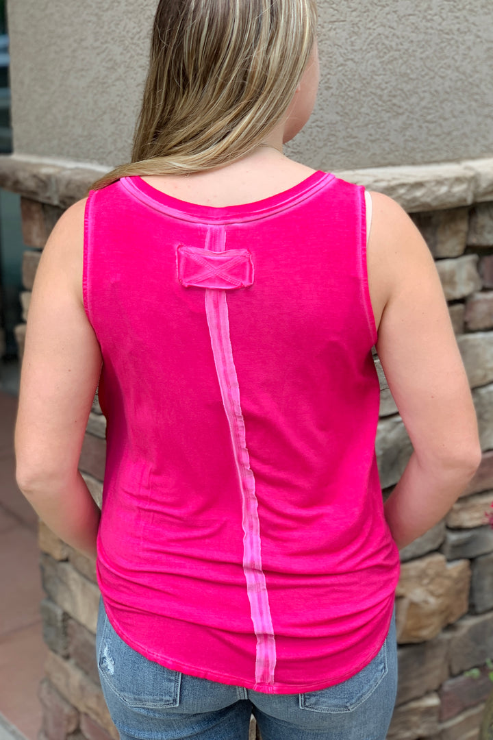 Peggy Sleeveless V-Neck Top - Hot Pink