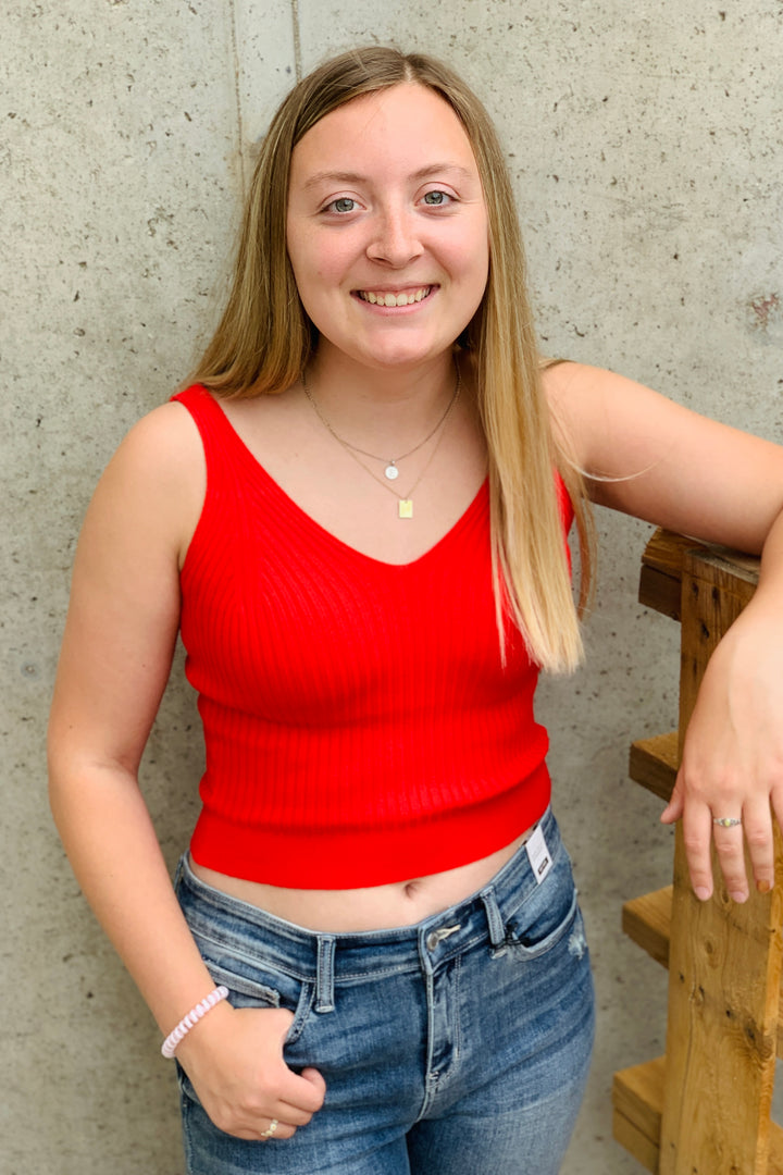 Jayde Ribbed Tank Top - Tomato Red