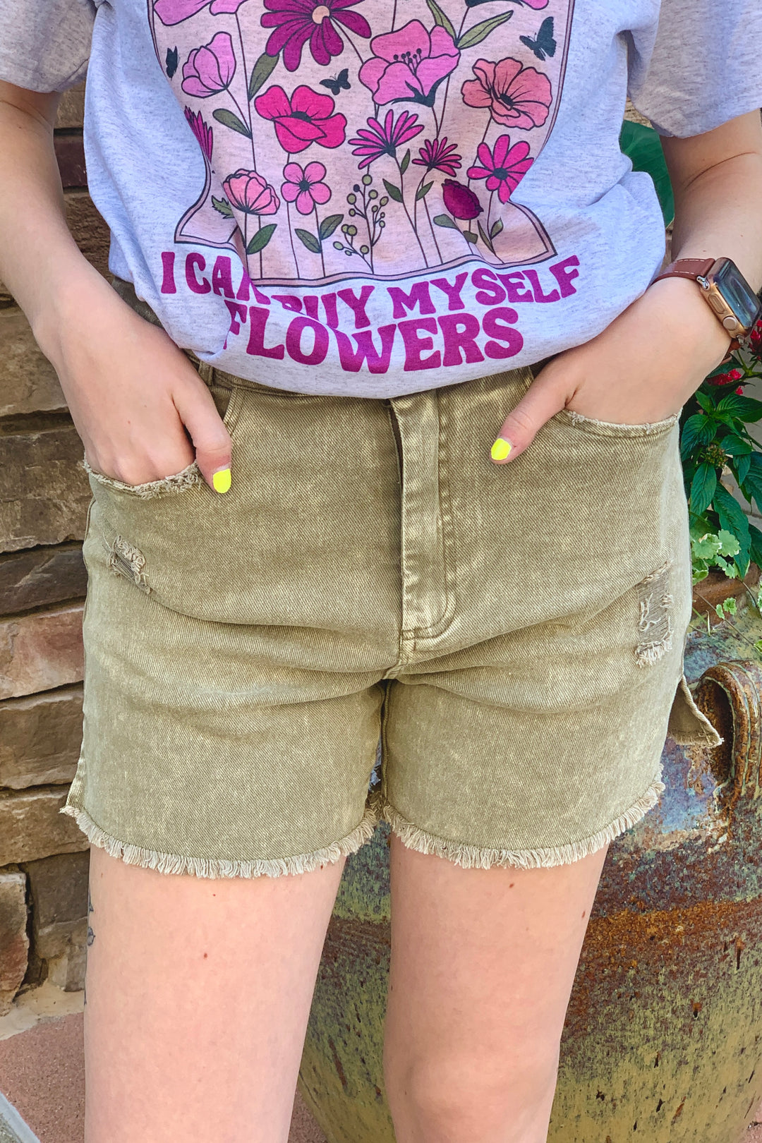 Lola Denim Shorts - Faded Olive | (Size S)