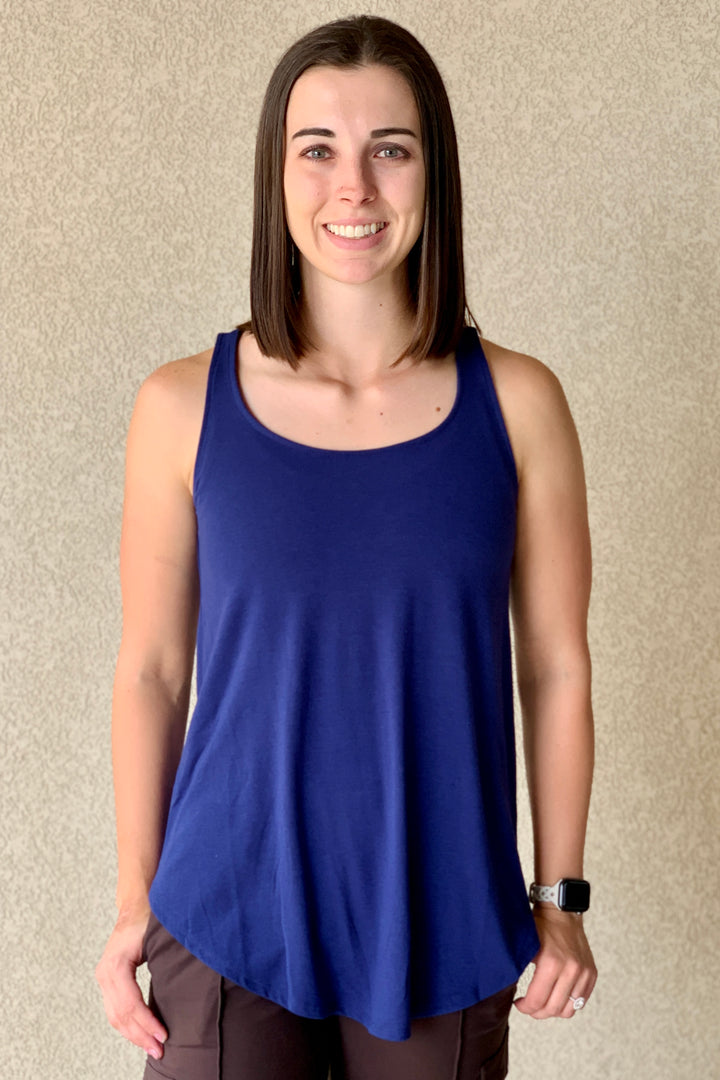 Della Rounded Hem Tank Top - Lt Navy