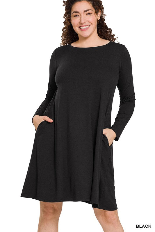 Esther Long Sleeve Flare Dress - Black