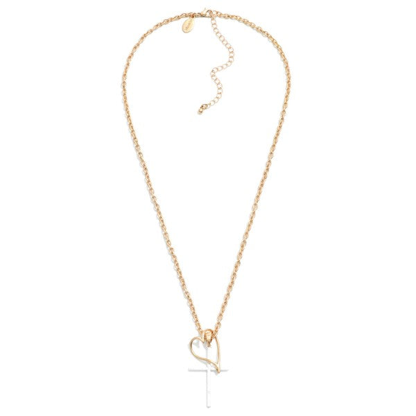 Two-Tone Cross and Heart Necklace