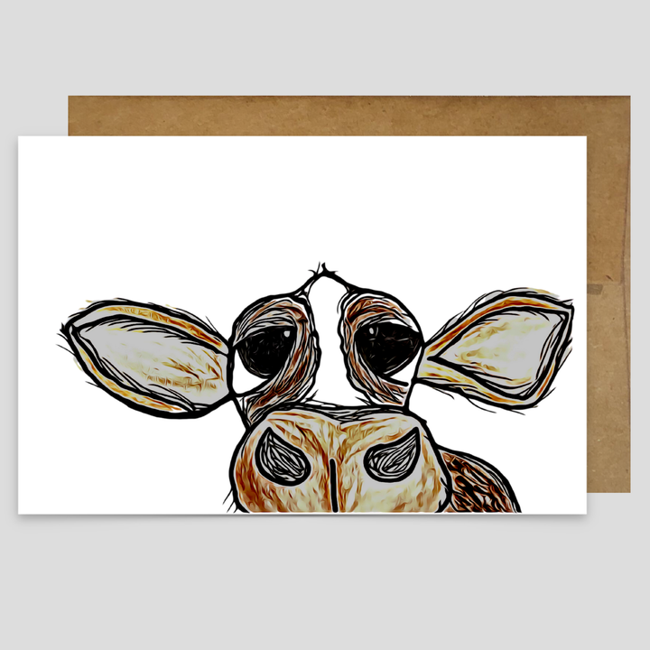 Stylized Brown Cow - Greeting Card