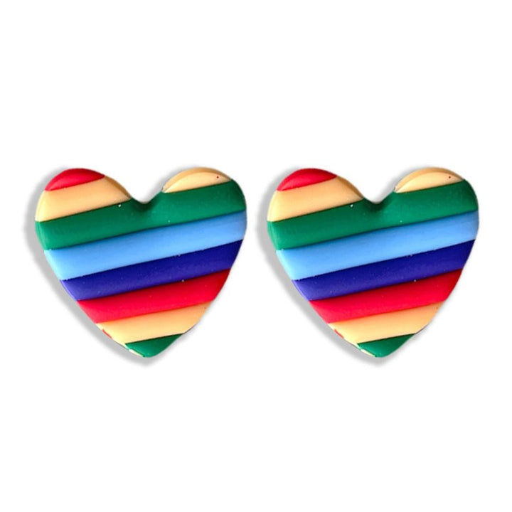 Heart Clay Stud Earrings - Rainbow