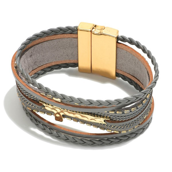 Leather Bracelet with Gold Cross