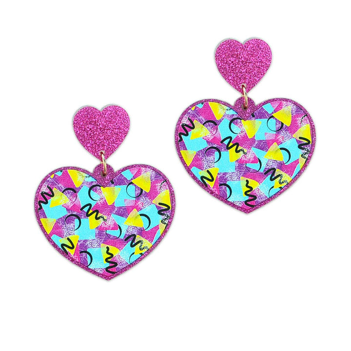 Neon Confetti Pink Heart Acrylic Earrings