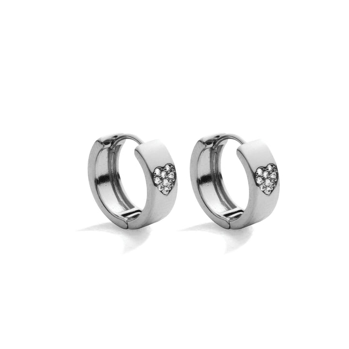 Silver Small Hoop with Cubic Zirconia Heart