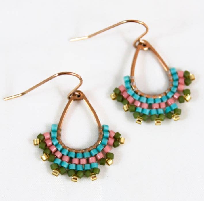 Tri-Color Beaded Drop Earrings