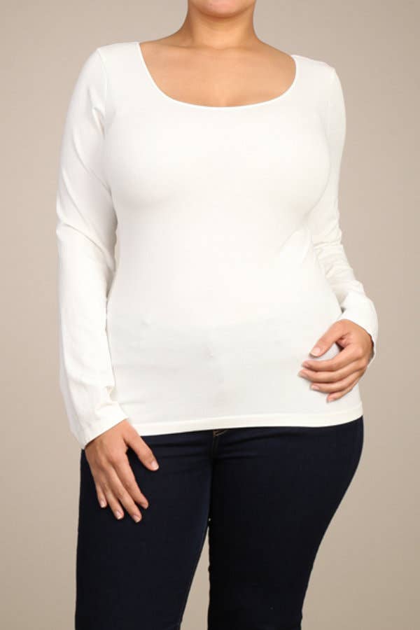 Long Sleeve Scoop Neck Top - Ivory