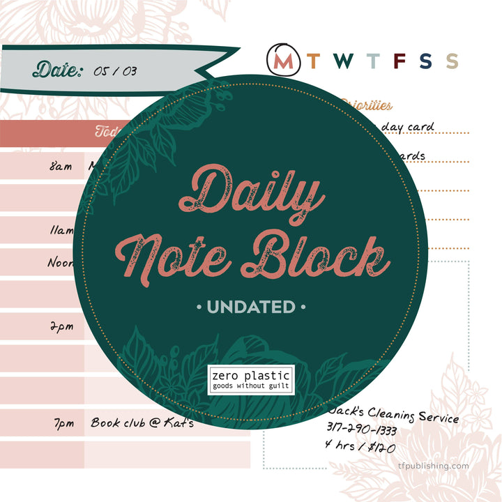 Undated Daily Note Block Calendar - Boho