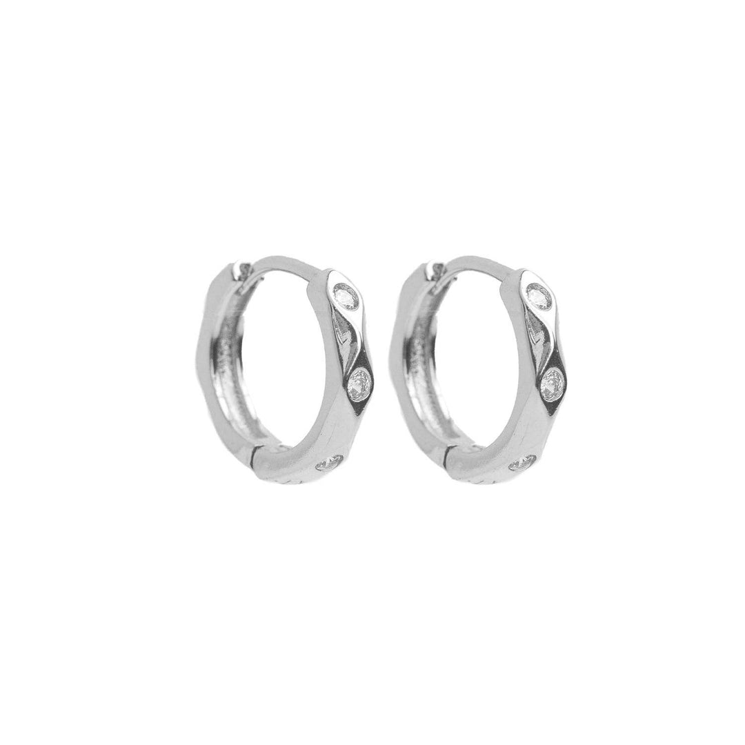 Diamond Pattern Silver Small Hoop With 3 Single Cubic Zirconia