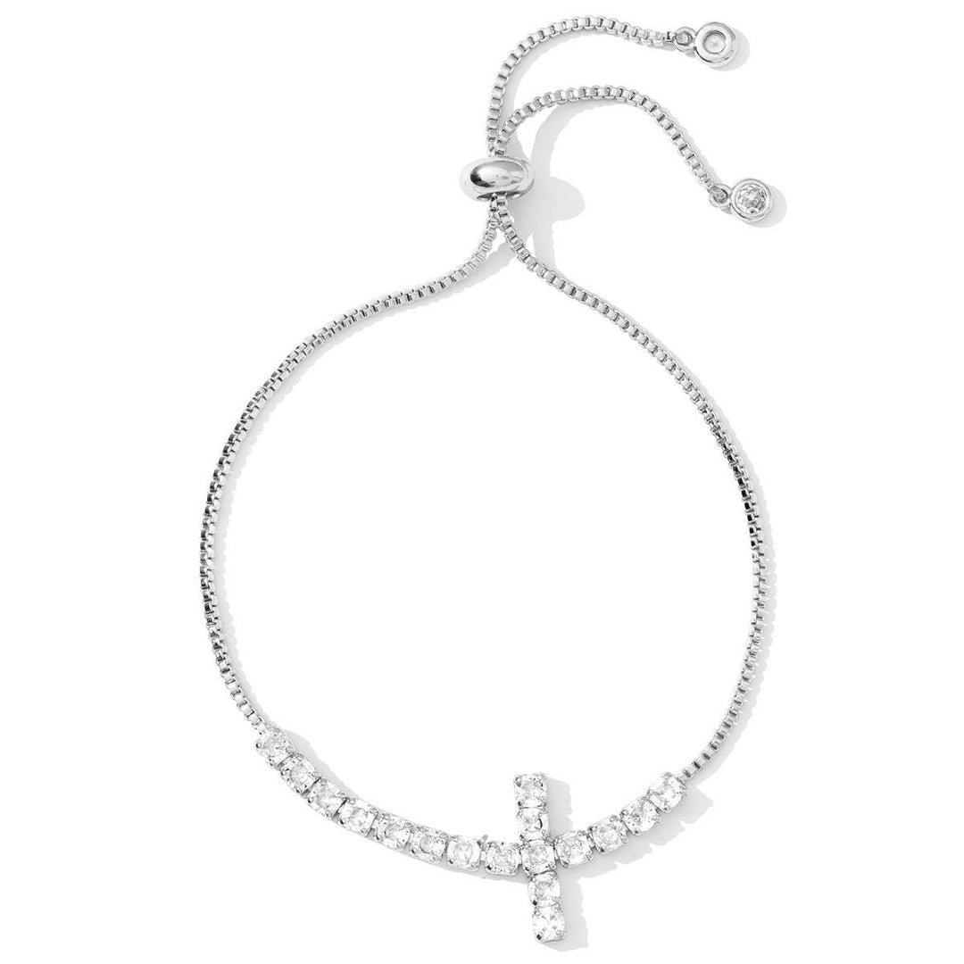 Sparkle Cross Pulley Bracelet - Silver