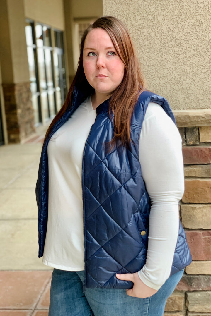 Marie Quilted Puffer Vest - Navy