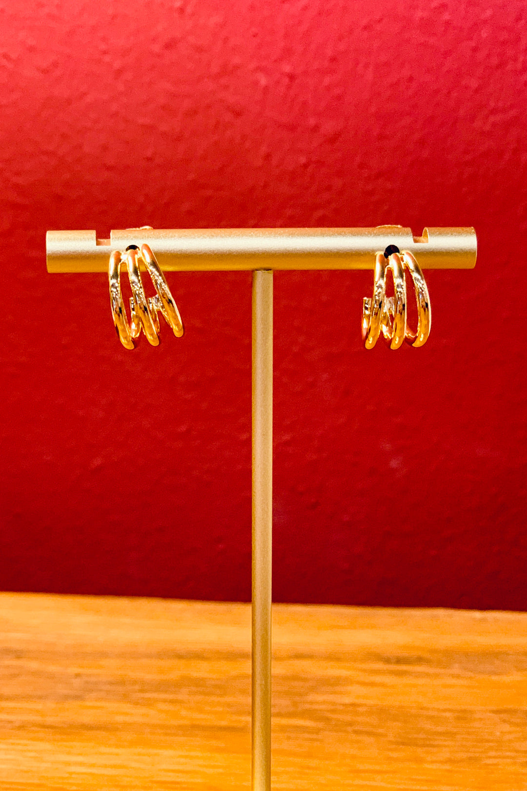 Triple Row Gold Hoop Earrings