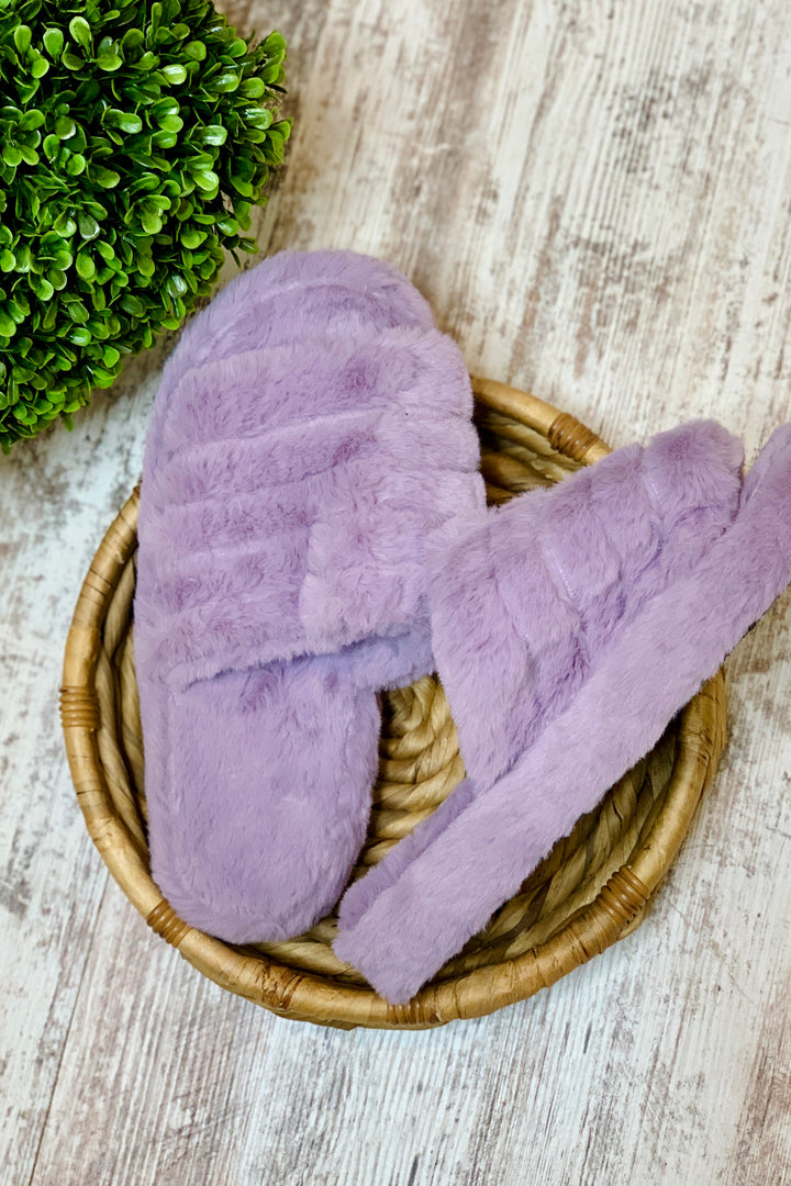 Solid Faux Fur Slippers - Lilac