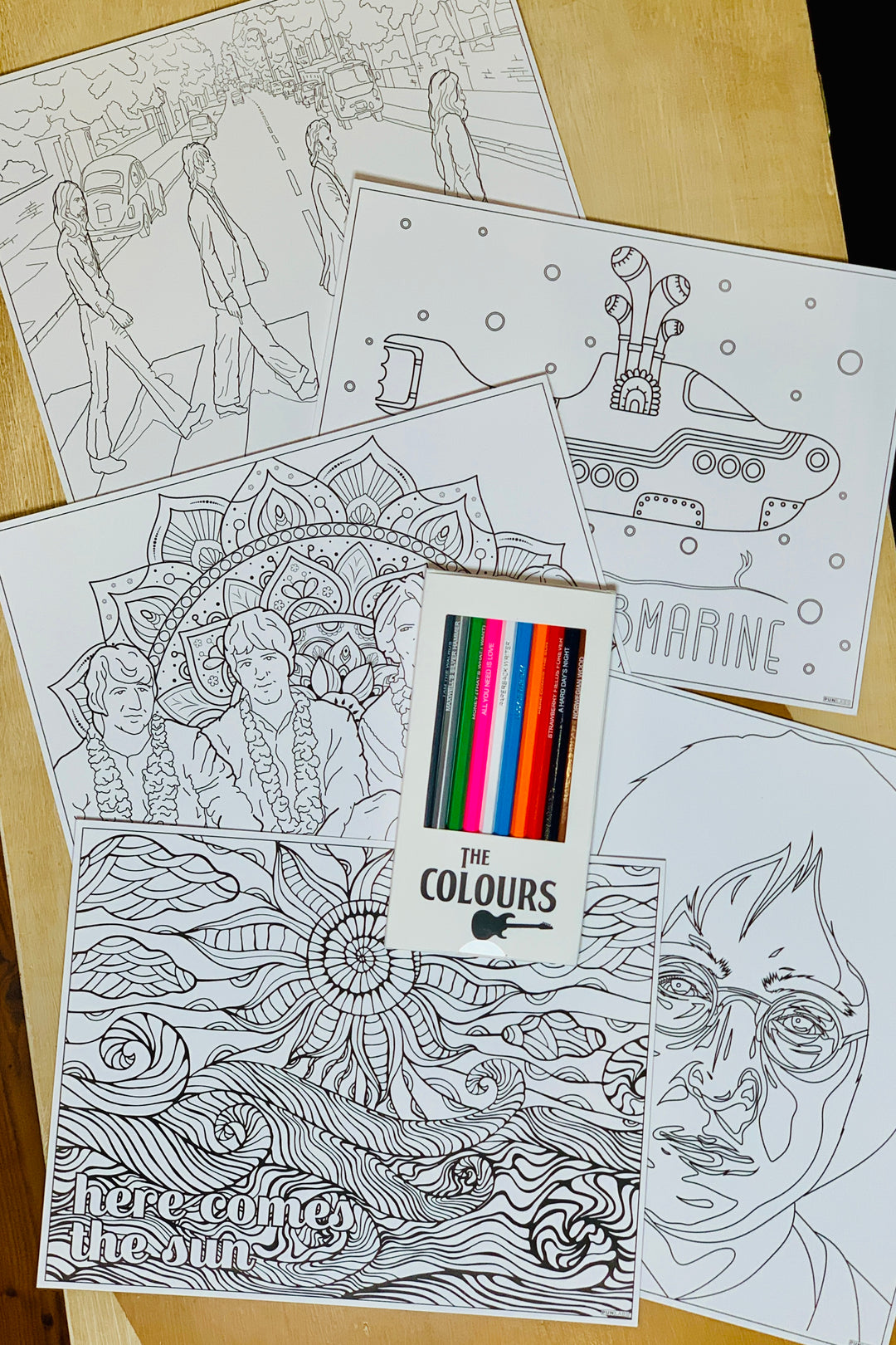 The Beatles Inspired Colored Pencils & Coloring Pages Gift Bundle