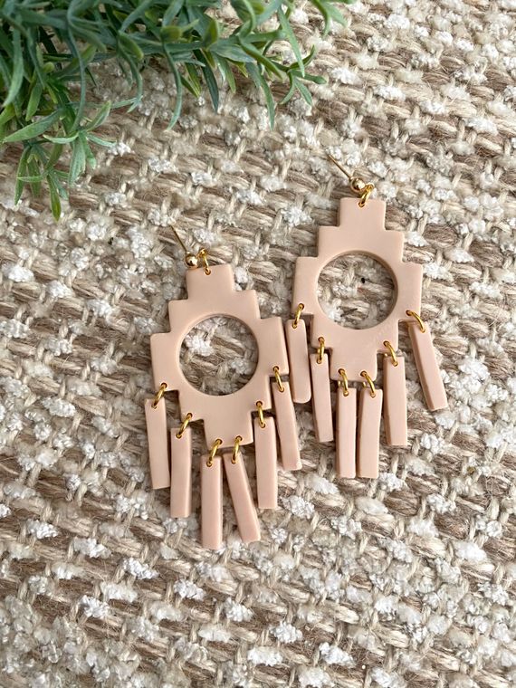 Blush Polymer Clay Aztec Earrings